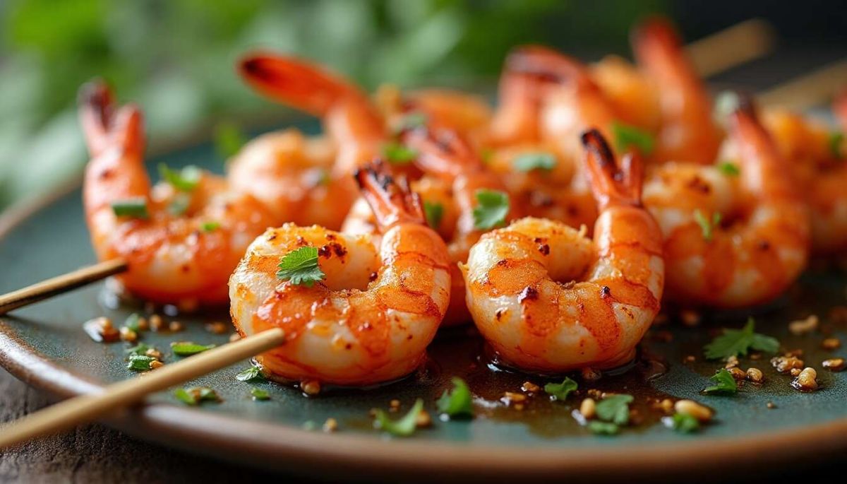 Des brochettes de crevettes aux cacahuètes pour un dîner d'exception entre amies