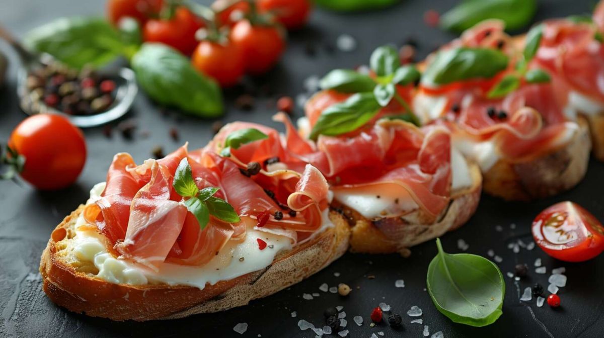 Une délicieuse bruschetta à la mozzarella et jambon de pays qui vous transportera en Italie