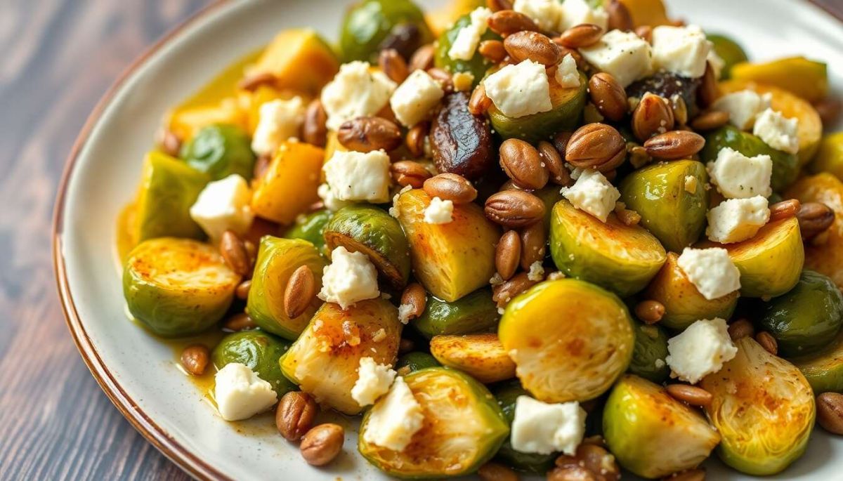 Choux de Bruxelles rôtis aux pommes et feta : une recette savoureuse