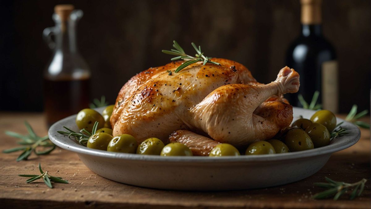 Découvrez le poulet aux olives vertes, un plat méditerranéen délicieux
