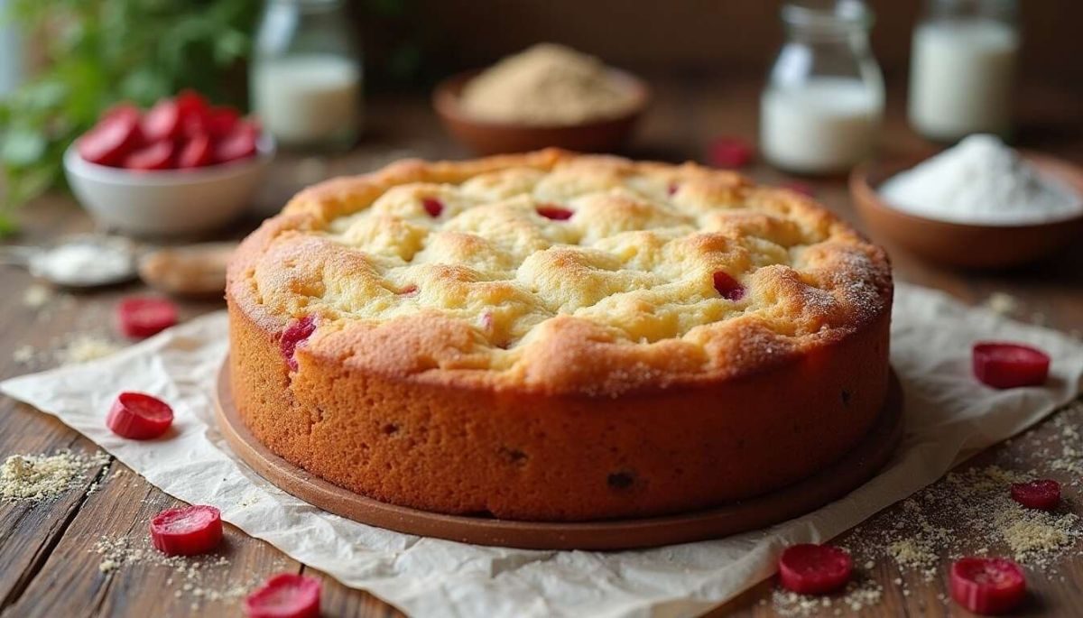 Un gâteau léger au yaourt, semoule et rhubarbe pour savourer la chrononutrition