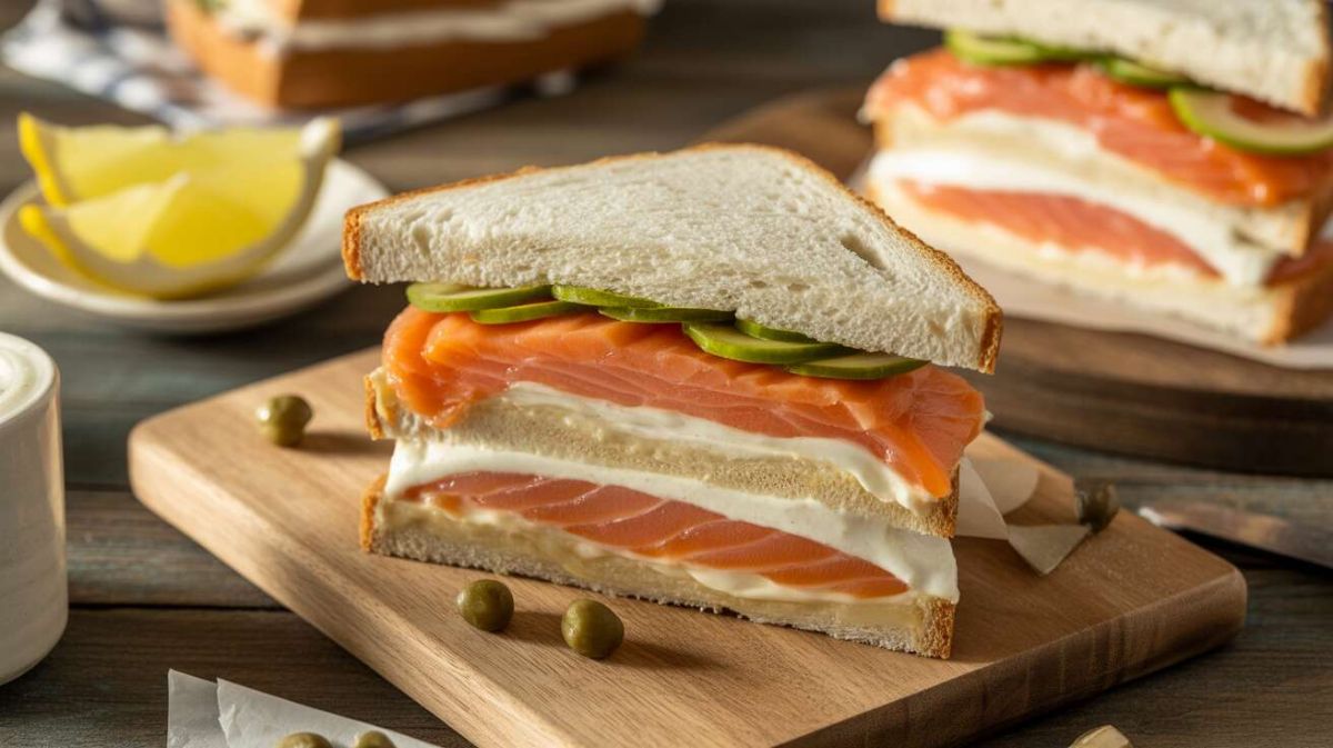 Une touche gourmande : le club sandwich au saumon fumé et fromage