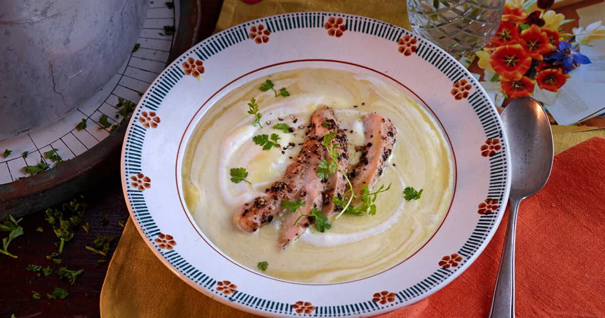Crème de maïs au saumon poivré