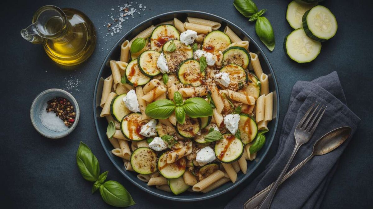 Une salade de pâtes courgettes et chèvre pour l'été