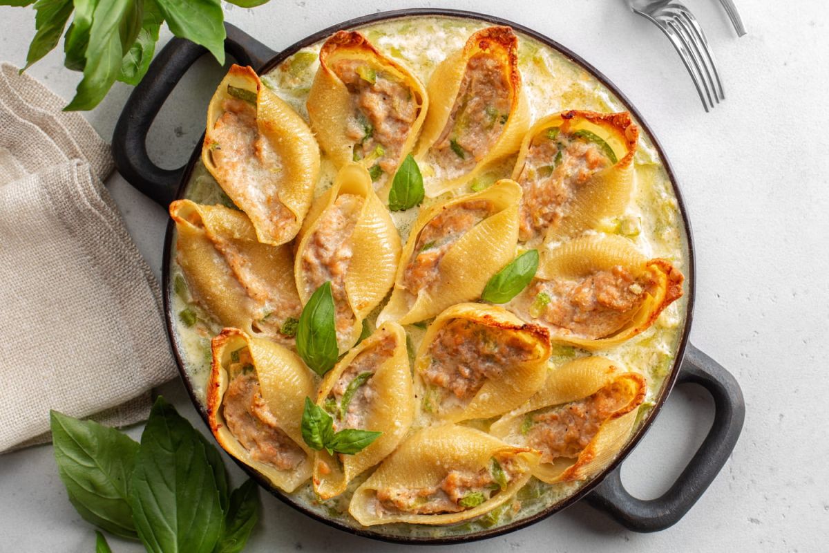 La recette légère des conchiglionis farcis au saumon par Diego Alary
